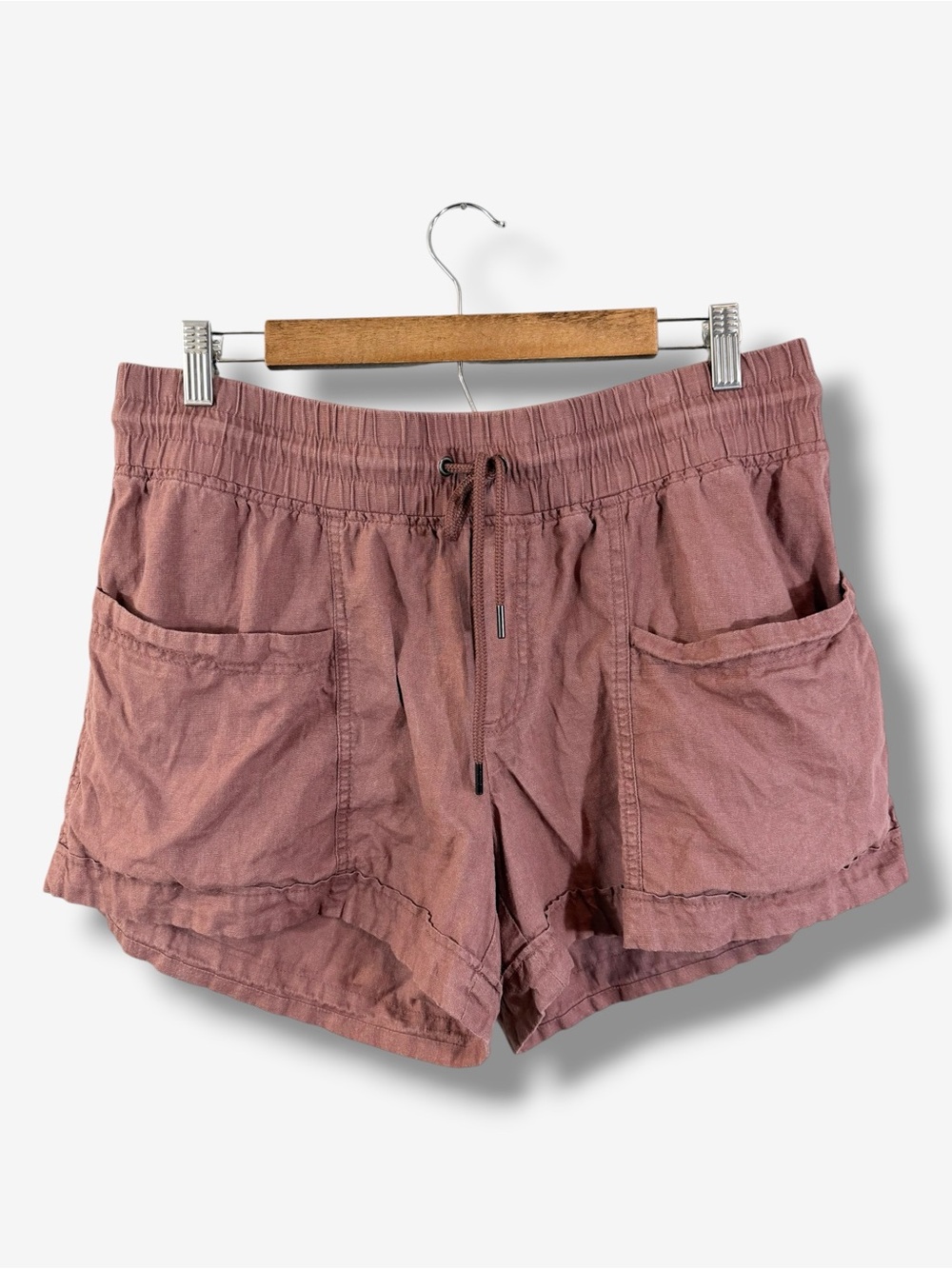 Athleta Cabo Linen 4” Shorts Size 12 Rust Reddish Brown Drawstring Athleisure